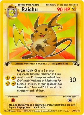Raichu (29) 029/62 - 1st Edition Fossil - Rare