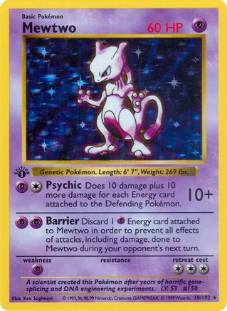 Mewtwo 010/102 - 1st Edition Holofoil Base Set Shadowless - Holo Rare