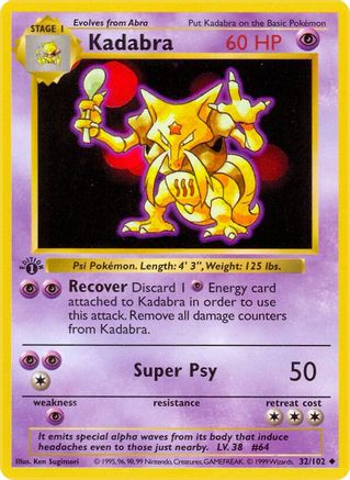 Kadabra 032/102 - 1st Edition Base Set Shadowless - Uncommon