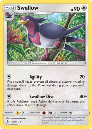 Swellow 104 - Reverse Holofoil SM Guardians Rising - Rare