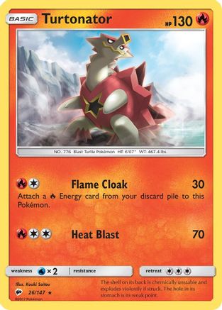 Turtonator 026 - Reverse Holofoil SM Burning Shadows - Rare