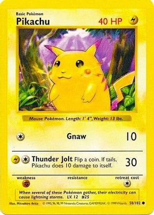 Pikachu (Red Cheeks) 058/102 - 1st Edition Base Set Shadowless - Common