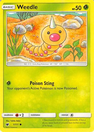 Weedle 001/111 - Reverse Holofoil SM Crimson Invasion - Common