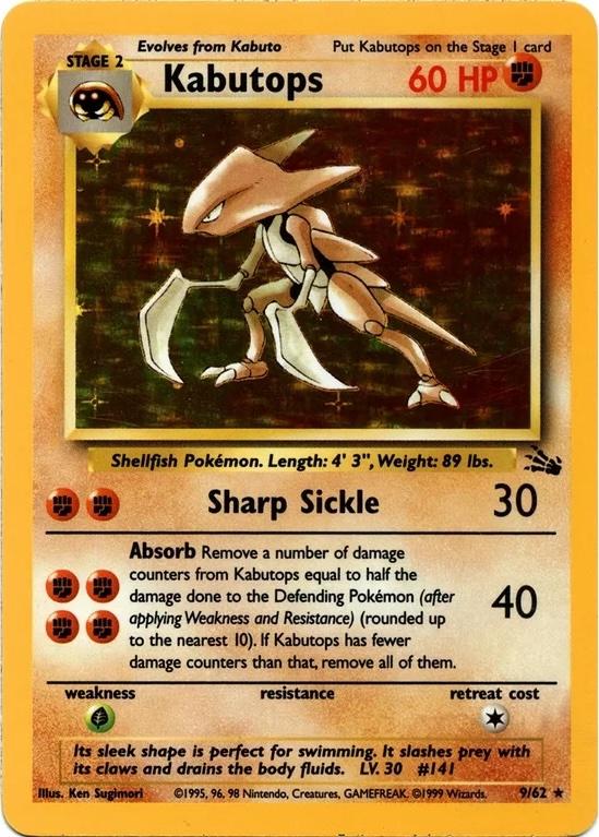Kabutops (9) 009/62 - Unlimited Holofoil Fossil - Holo Rare