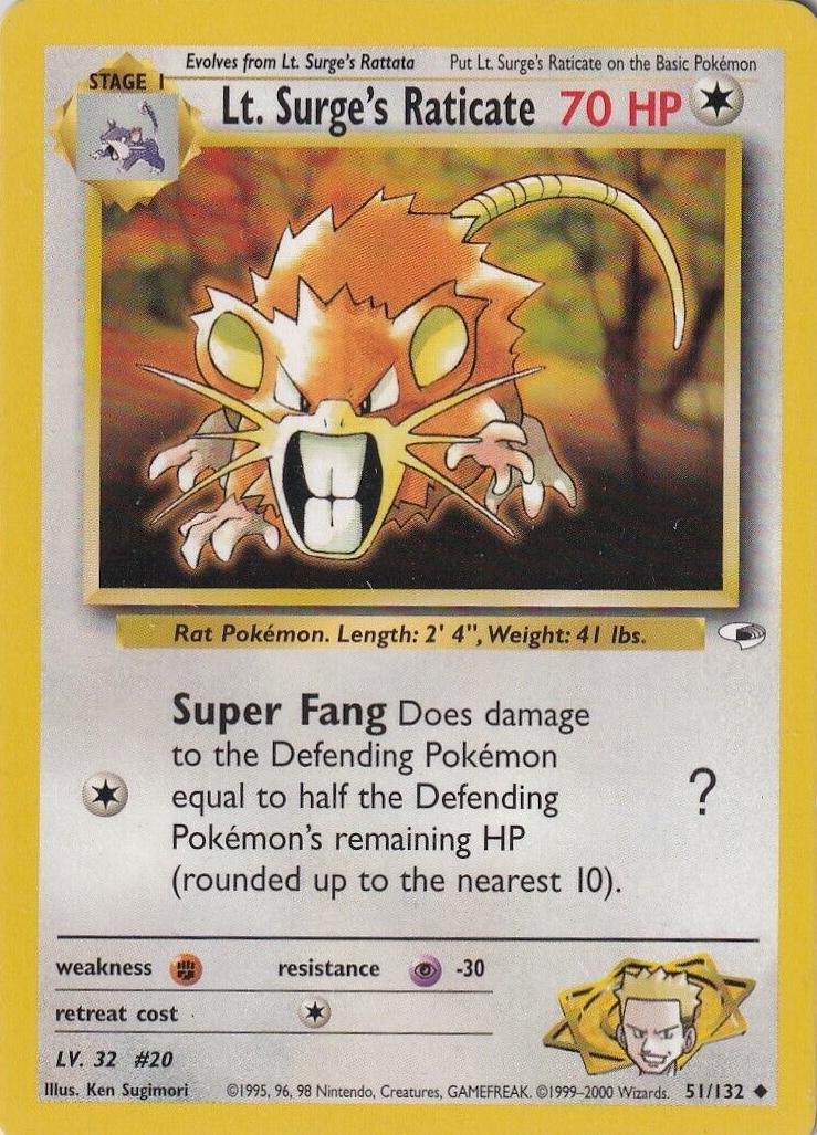 Lt. Surge's Raticate 051/132 - Unlimited Gym Heroes - Uncommon