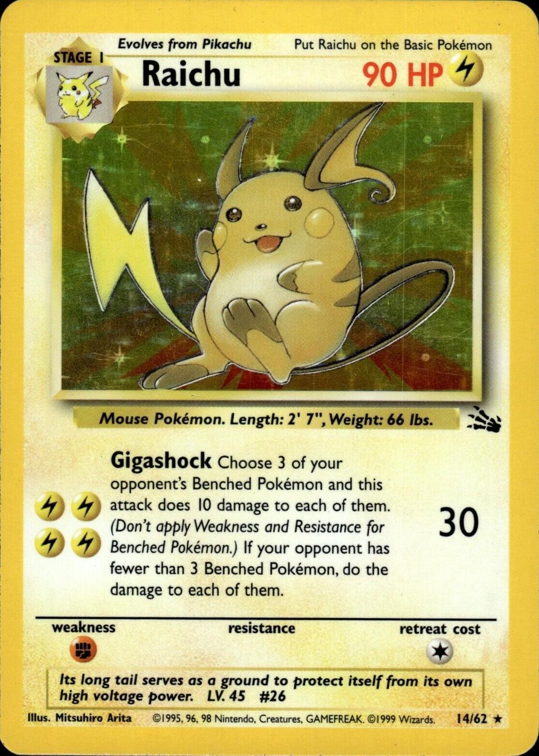Raichu (14) 014/62 - Unlimited Holofoil Fossil - Holo Rare