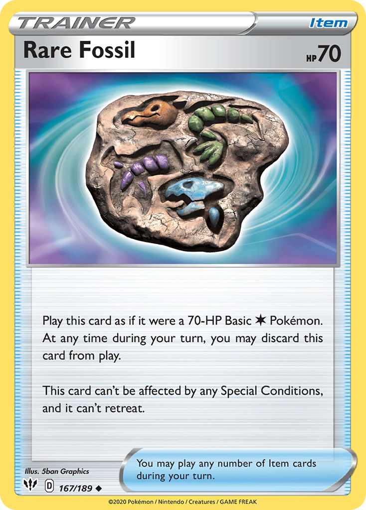 Rare Fossil 167/189 - Reverse Holofoil SWSH03 Darkness Ablaze - Uncommon