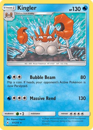 Kingler 047/214 SM Unbroken Bonds - Rare