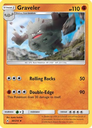 Graveler 088 SM Unbroken Bonds - Uncommon