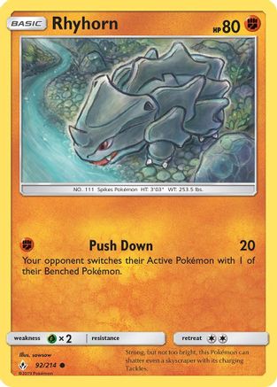 Rhyhorn (92) 092/214 - Reverse Holofoil SM Unbroken Bonds - Common