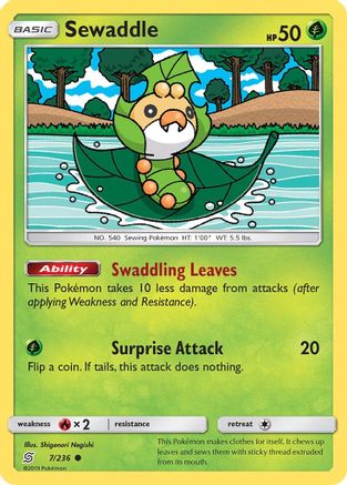 Sewaddle (7) 007/236 - Reverse Holofoil SM Unified Minds - Common