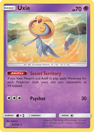 Uxie 083/236 - Holofoil SM Unified Minds - Holo Rare