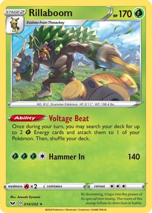Rillaboom (014) 014/202 - Reverse Holofoil SWSH01 Sword & Shield Base Set - Holo Rare