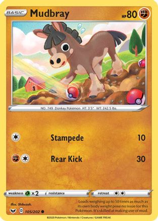 Mudbray 105/202 - Reverse Holofoil SWSH01 Sword & Shield Base Set - Common