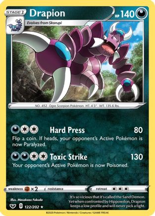Drapion 122/202 - Reverse Holofoil SWSH01 Sword & Shield Base Set - Rare