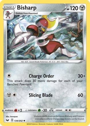 Bisharp 134/202 - Reverse Holofoil SWSH01 Sword & Shield Base Set - Uncommon