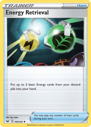 Energy Retrieval 160/202 - Reverse Holofoil SWSH01 Sword & Shield Base Set - Uncommon