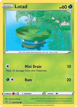 Lotad 007/192 - Reverse Holofoil SWSH02 Rebel Clash - Common