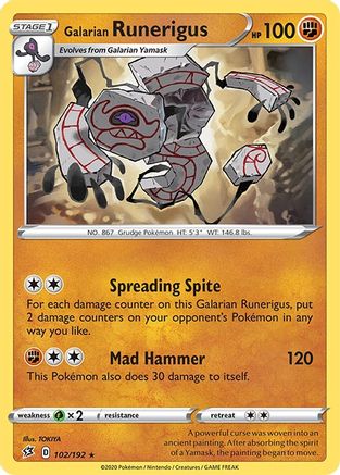 Galarian Runerigus 102/192 - Reverse Holofoil SWSH02 Rebel Clash - Rare