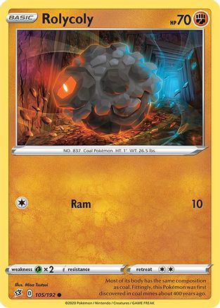 Rolycoly 105/192 - Reverse Holofoil SWSH02 Rebel Clash - Common