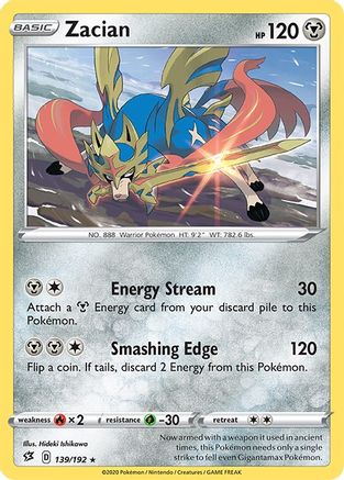 Zacian 139/192 - Reverse Holofoil SWSH02 Rebel Clash - Rare