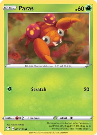 Paras 003/189 SWSH03 Darkness Ablaze - Common