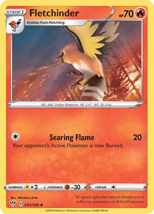 Fletchinder 031/189 - Reverse Holofoil SWSH03 Darkness Ablaze - Uncommon