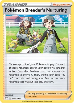 Pokemon Breeder's Nurturing 166/189 SWSH03 Darkness Ablaze - Uncommon