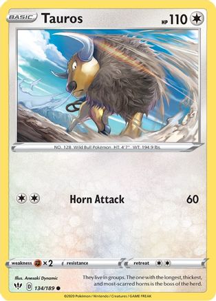 Tauros 134/189 - Reverse Holofoil SWSH03 Darkness Ablaze - Common