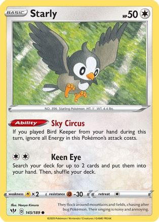 Starly 145/189 - Reverse Holofoil SWSH03 Darkness Ablaze - Common