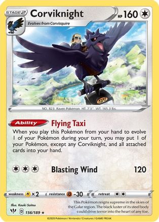 Corviknight 156/189 - Reverse Holofoil SWSH03 Darkness Ablaze - Holo Rare