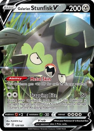 Galarian Stunfisk V 128/189 - Holofoil SWSH03 Darkness Ablaze - Ultra Rare