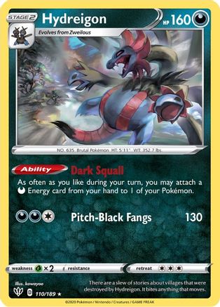 Hydreigon 110/189 - Reverse Holofoil SWSH03 Darkness Ablaze - Rare