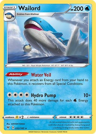 Wailord 032/185 - Reverse Holofoil SWSH04 Vivid Voltage - Holo Rare