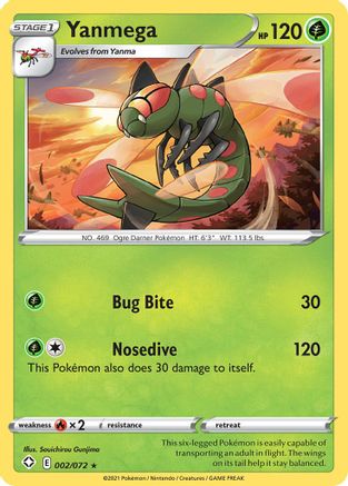 Yanmega 002/072 - Reverse Holofoil Shining Fates - Rare