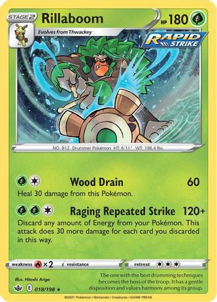 Rillaboom 018/198 - Reverse Holofoil SWSH06 Chilling Reign - Holo Rare