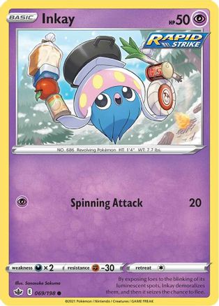 Inkay 069/198 - Reverse Holofoil SWSH06 Chilling Reign - Common