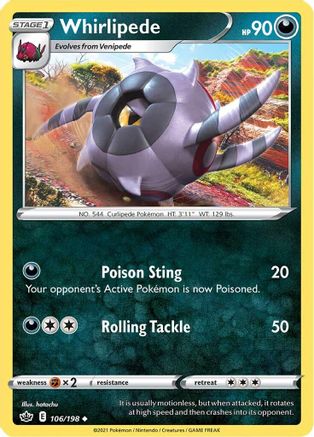 Whirlipede 106/198 - Reverse Holofoil SWSH06 Chilling Reign - Uncommon