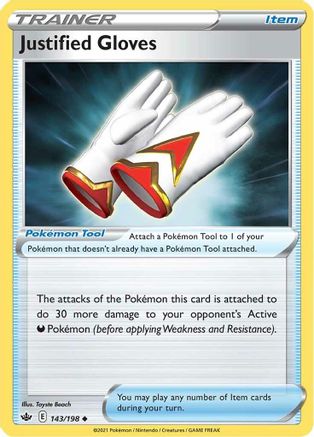 Justified Gloves 143/198 - Reverse Holofoil SWSH06 Chilling Reign - Uncommon
