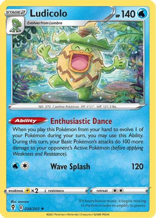 Ludicolo 034/203 - Holofoil SWSH07 Evolving Skies - Holo Rare