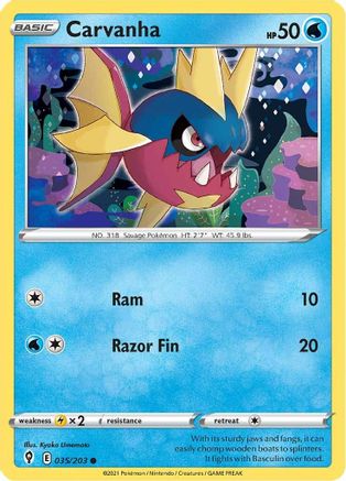 Carvanha 035/203 - Reverse Holofoil SWSH07 Evolving Skies - Common