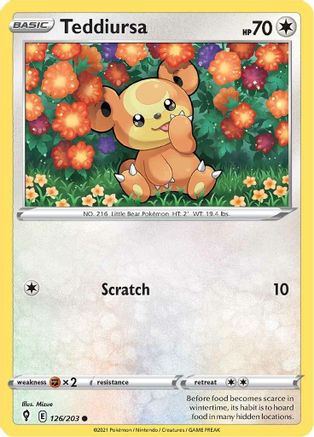 Teddiursa 126/203 - Reverse Holofoil SWSH07 Evolving Skies - Common