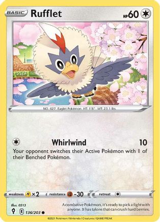 Rufflet 136/203 - Reverse Holofoil SWSH07 Evolving Skies - Common