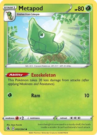 Metapod 002/264 - Reverse Holofoil SWSH08 Fusion Strike - Uncommon