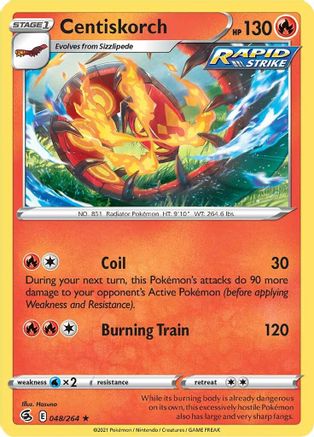 Centiskorch (48) 048/264 - Reverse Holofoil SWSH08 Fusion Strike - Rare