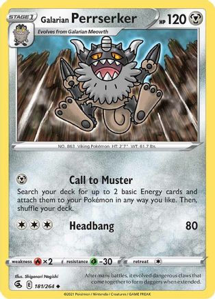 Galarian Perrserker 181/264 SWSH08 Fusion Strike - Uncommon