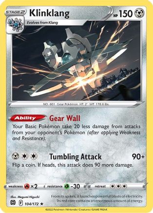 Klinklang 104/172 - Reverse Holofoil SWSH09 Brilliant Stars - Rare