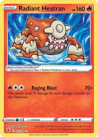 Radiant Heatran 027/189 - Holofoil SWSH10 Astral Radiance - Radiant Rare