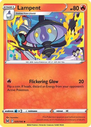 Lampent 025/196 - Reverse Holofoil SWSH11 Lost Origin - Uncommon
