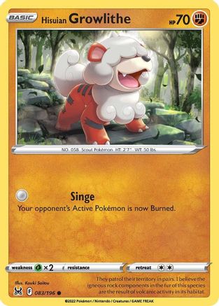 Hisuian Growlithe 083/196 - Reverse Holofoil SWSH11 Lost Origin - Common